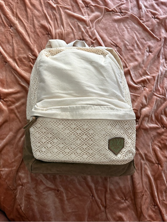 Roxy Handbags - Roxy Cream Crochet Front Backpack with Tan Suede Base